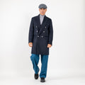 Long double-breasted coat with silver buttons - Blue