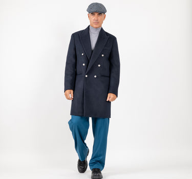 Cappotto lungo doppiopetto bottoni argento - Blu