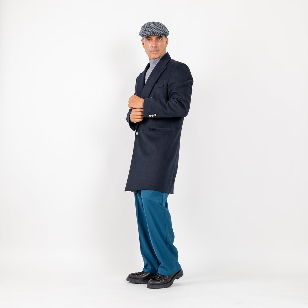 Long double-breasted coat with silver buttons - Blue