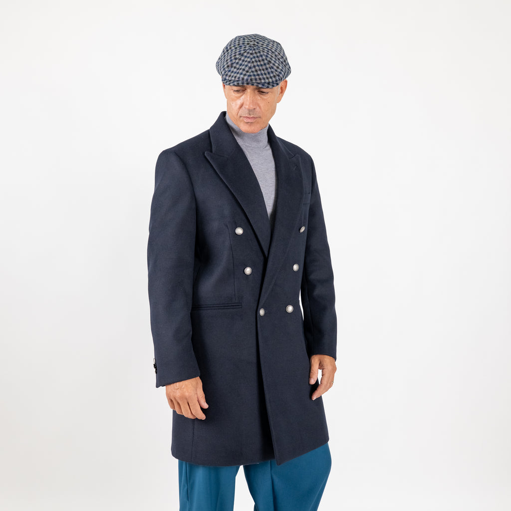 Long double-breasted coat with silver buttons - Blue