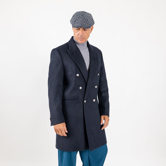 Cappotto lungo doppiopetto bottoni argento - Blu