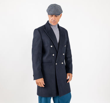 Cappotto lungo doppiopetto bottoni argento - Blu
