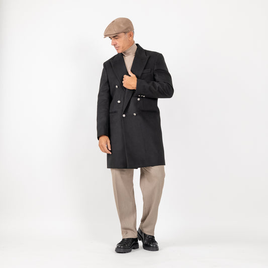 Cappotto lungo doppiopetto bottoni argento - Nero