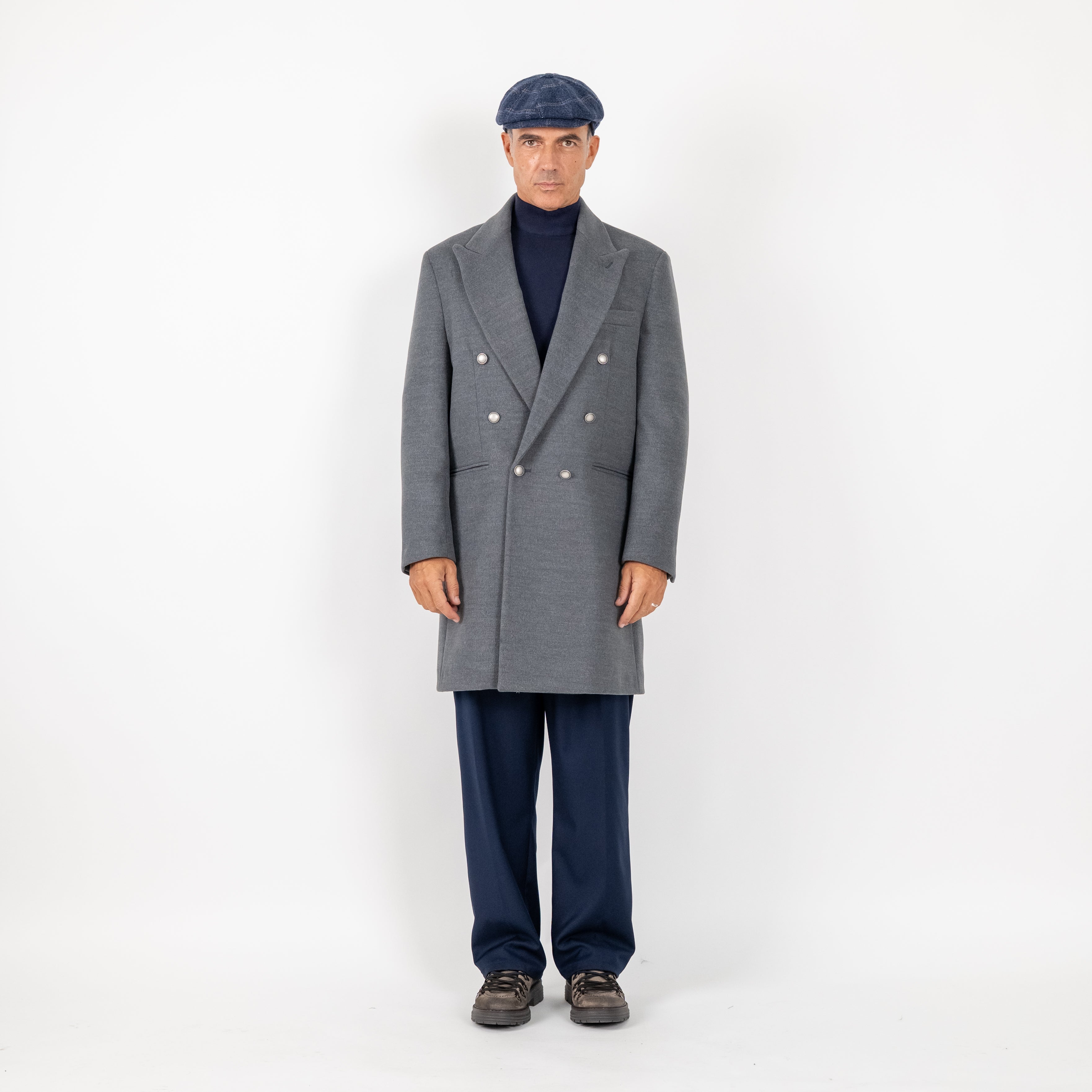 Cappotto lungo doppiopetto bottoni argento - Grigio