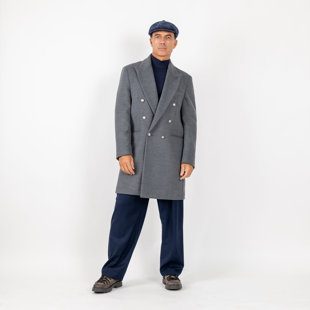 Long double-breasted coat with silver buttons - Grey