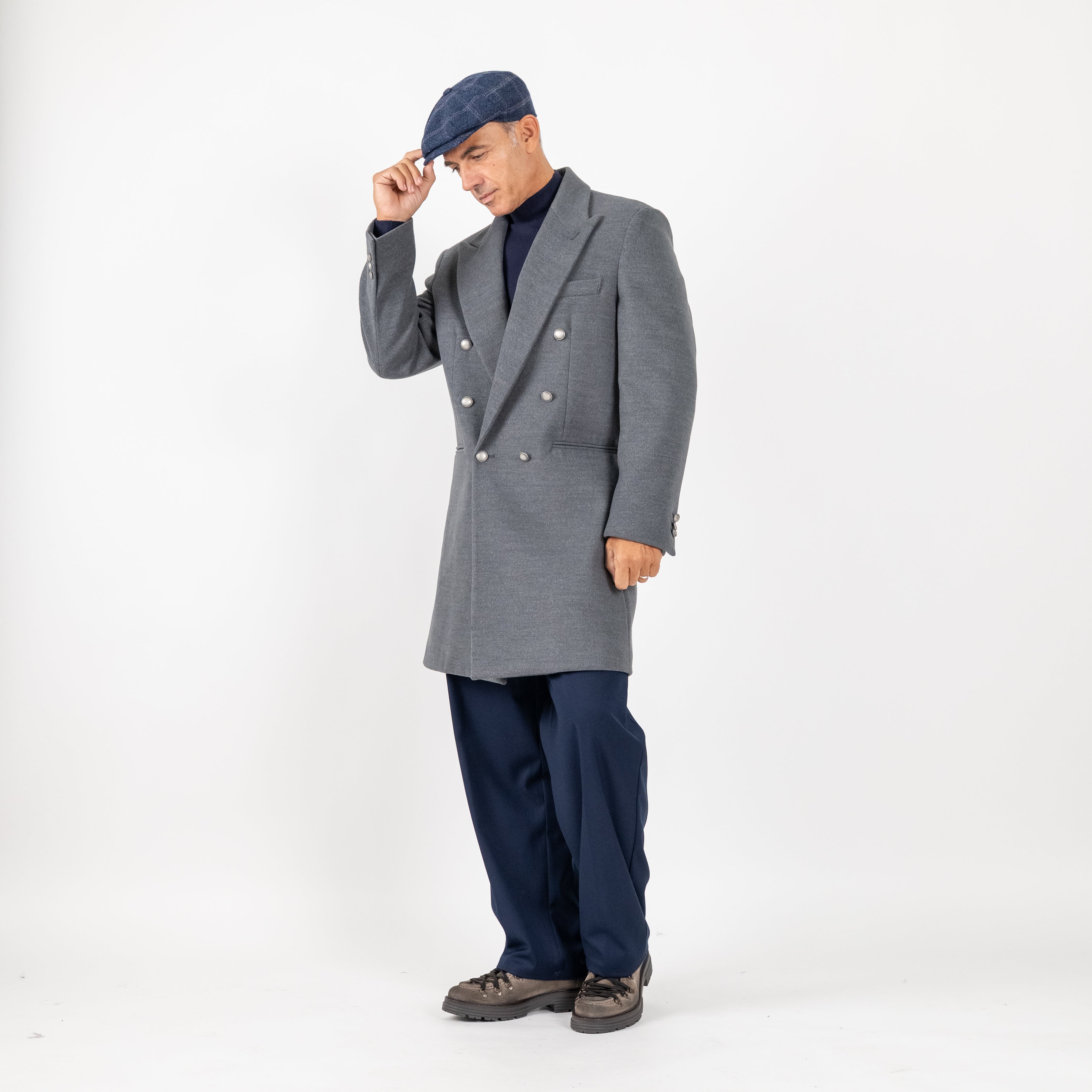 Cappotto lungo doppiopetto bottoni argento - Grigio
