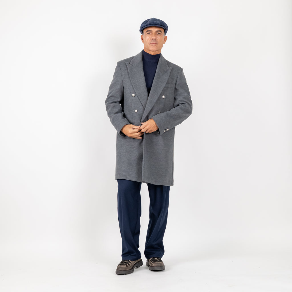 Long double-breasted coat with silver buttons - Grey