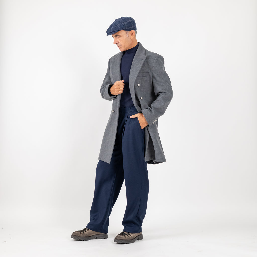 Long double-breasted coat with silver buttons - Grey