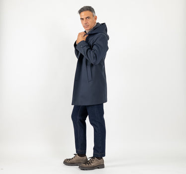 Trench monopetto con cappuccio - Blu