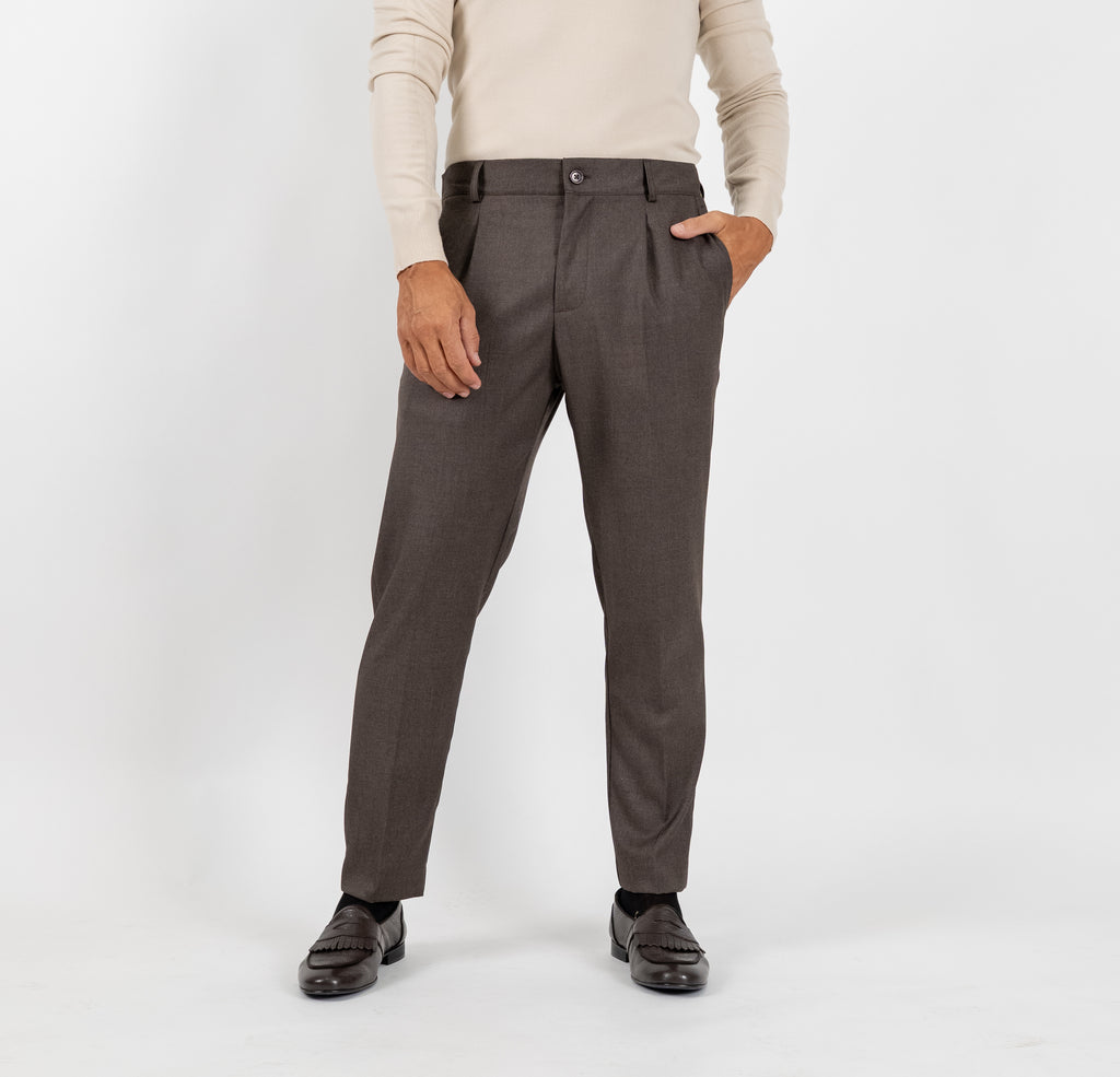 Pantalone Classico con Bottone Centrale e Molla sul Retro - Moro
