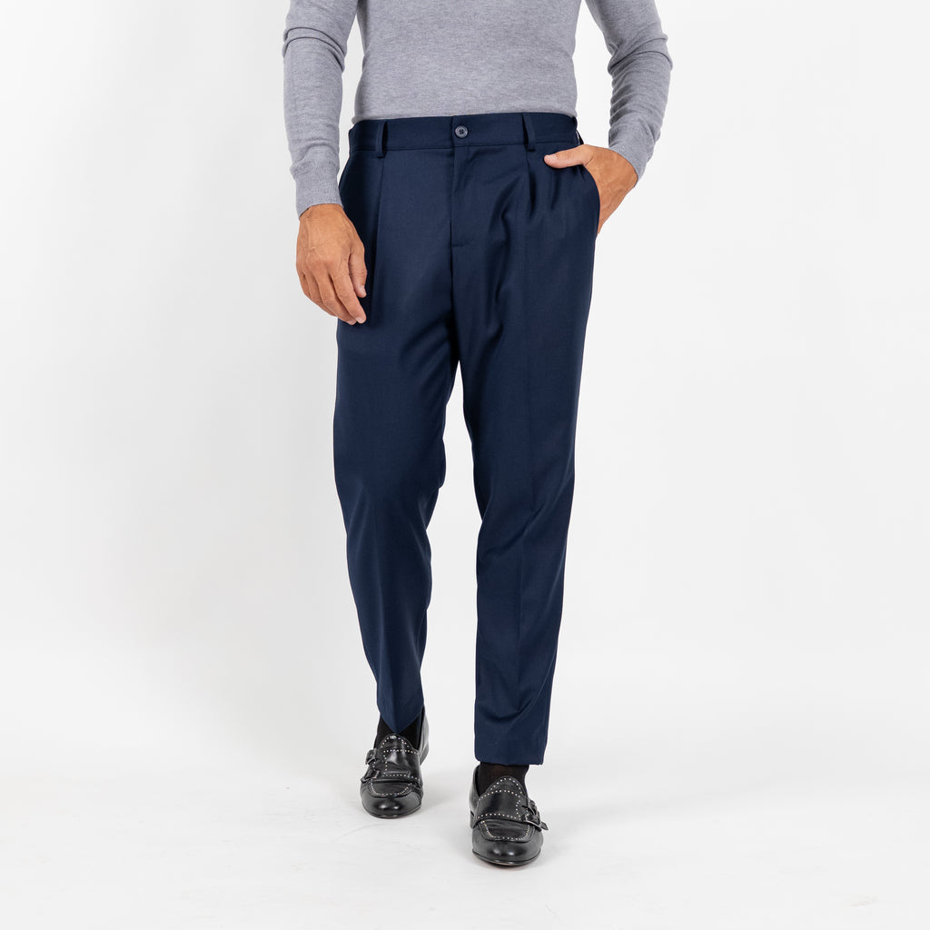 Pantalone Classico con Bottone Centrale e Molla sul Retro - Blu