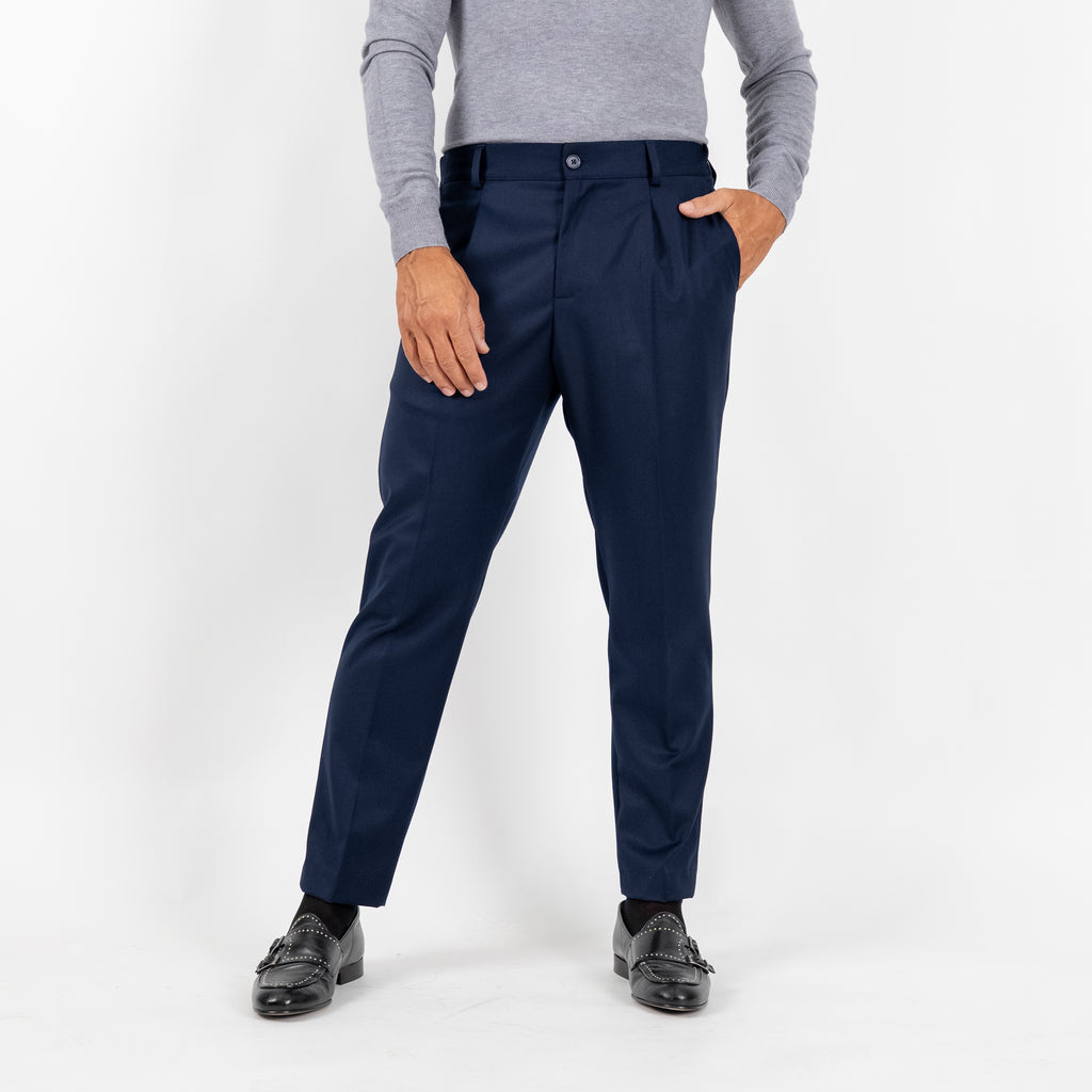 Pantalone Classico con Bottone Centrale e Molla sul Retro - Blu