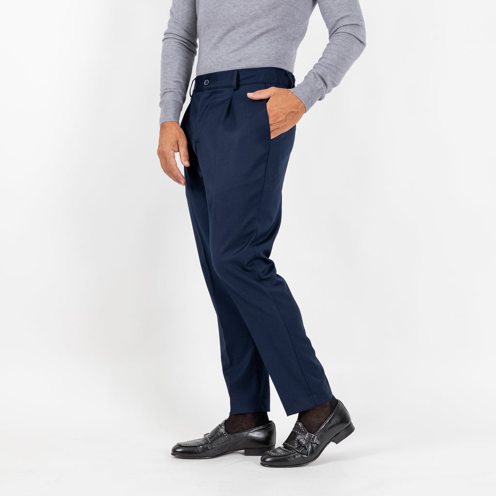 Pantalone Classico con Bottone Centrale e Molla sul Retro - Blu