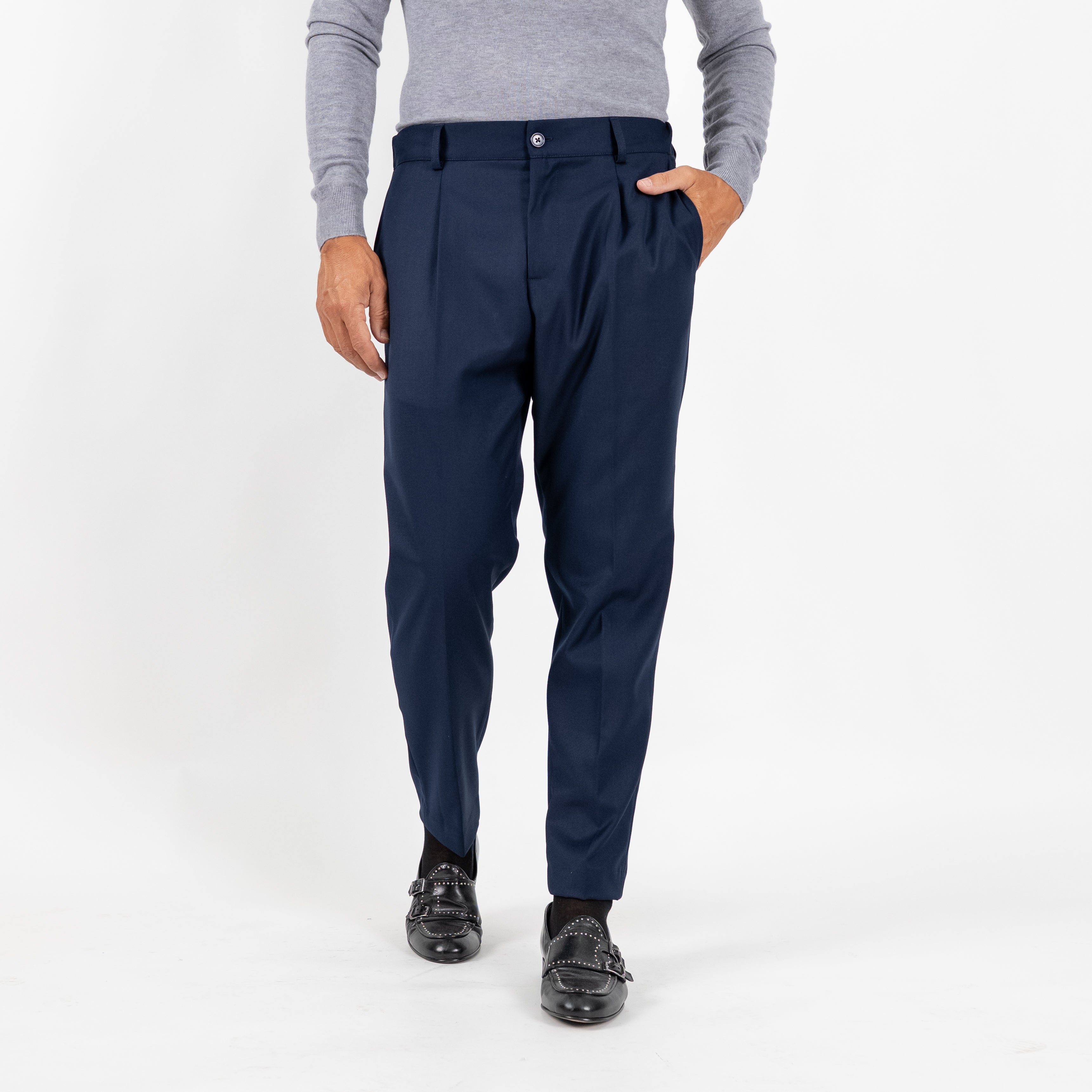 Pantalone Classico con Bottone Centrale e Molla sul Retro - Blu