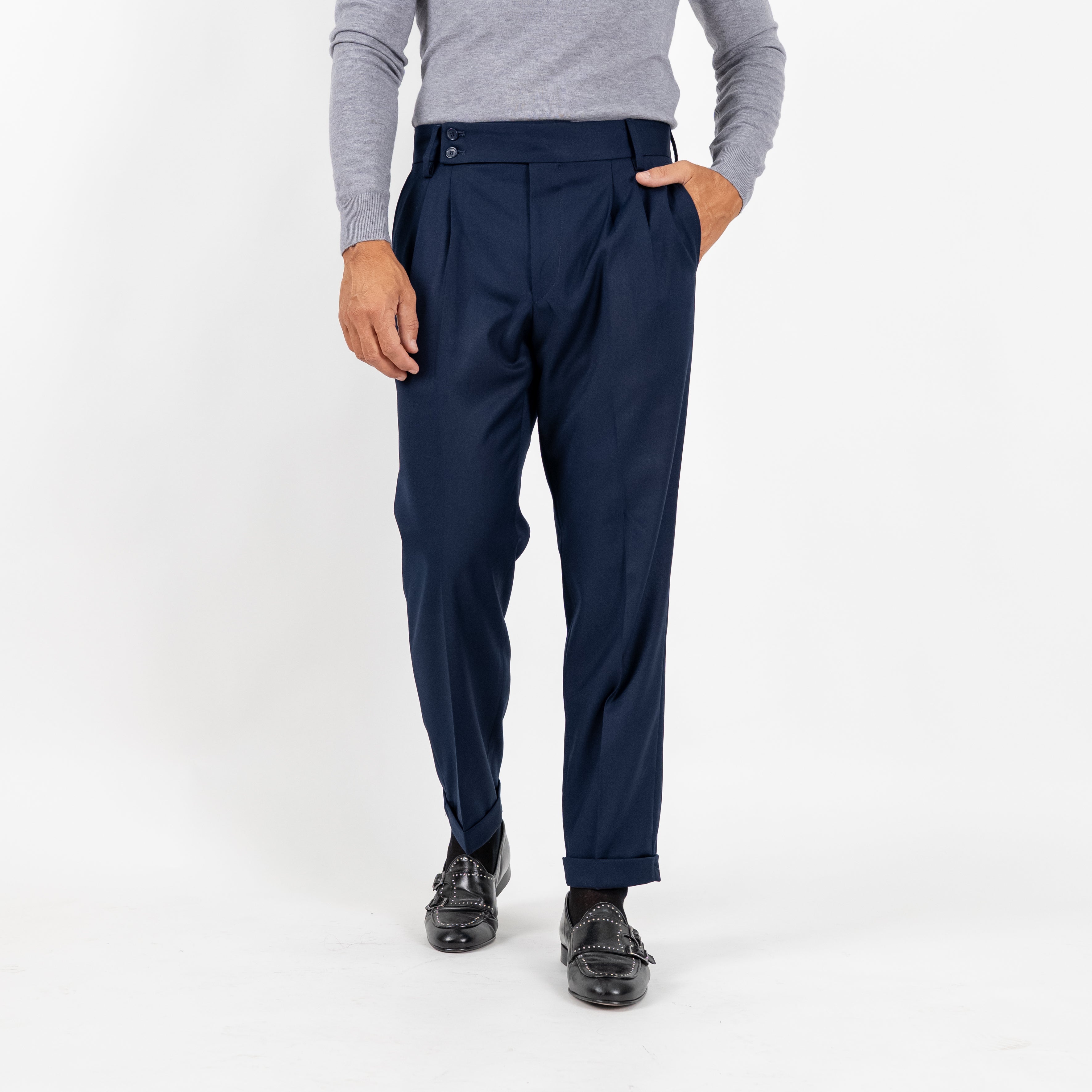 Pantalone Sartoriale con Bustino e Doppia Pinces - Blu