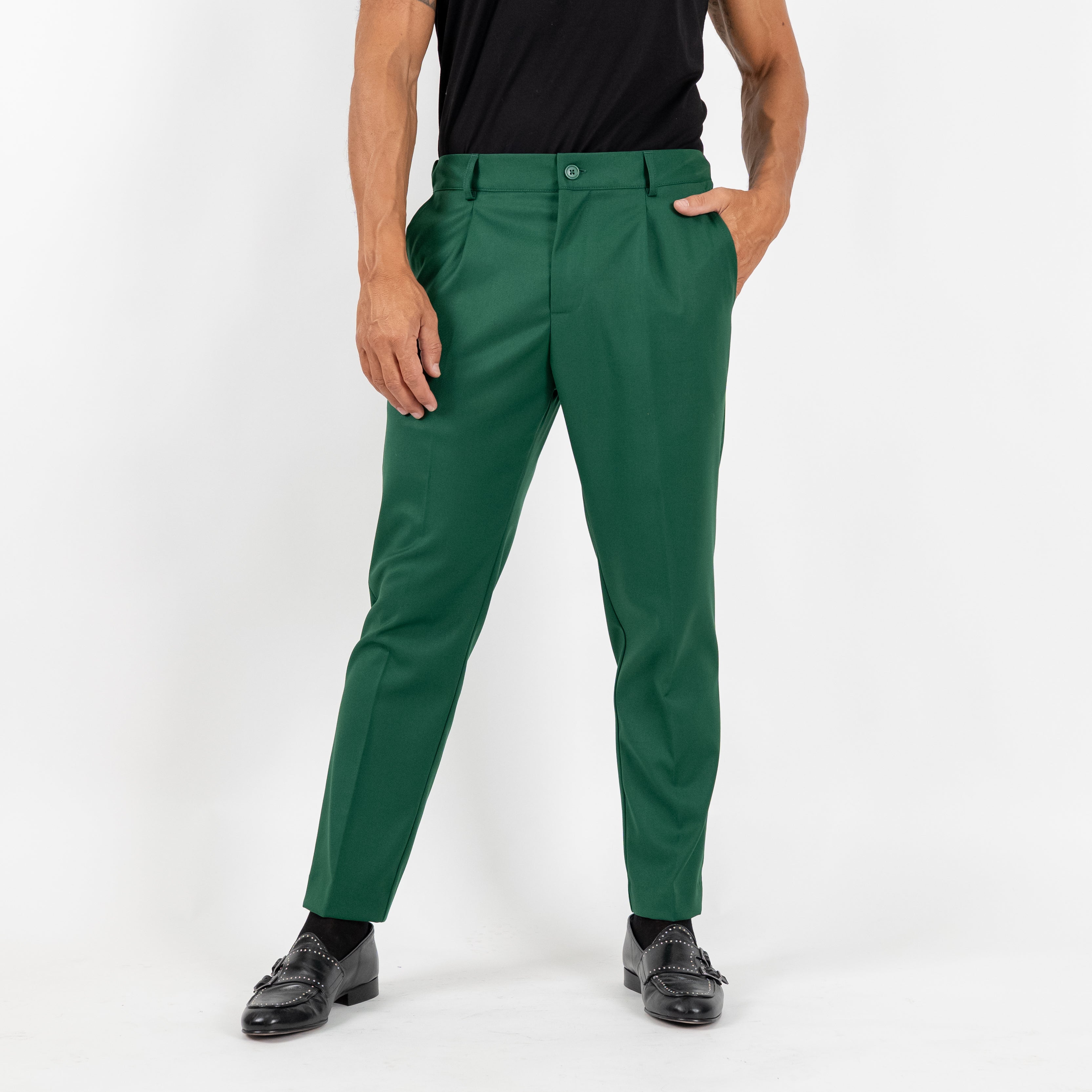 Pantalone Classico con Bottone Centrale e Molla sul Retro - Verde Bosco