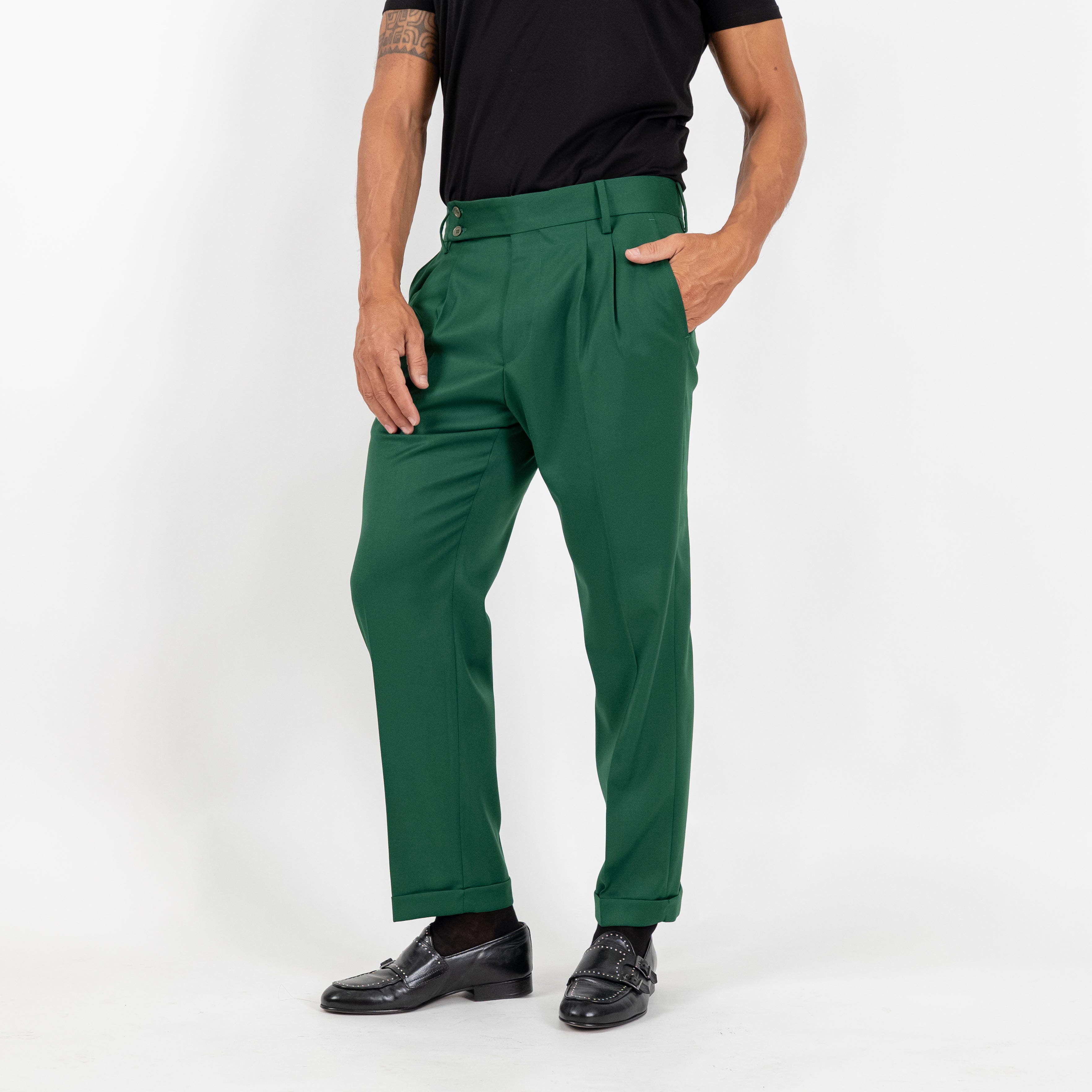 Pantalone Sartoriale con Bustino e Doppia Pinces - Verde Bosco