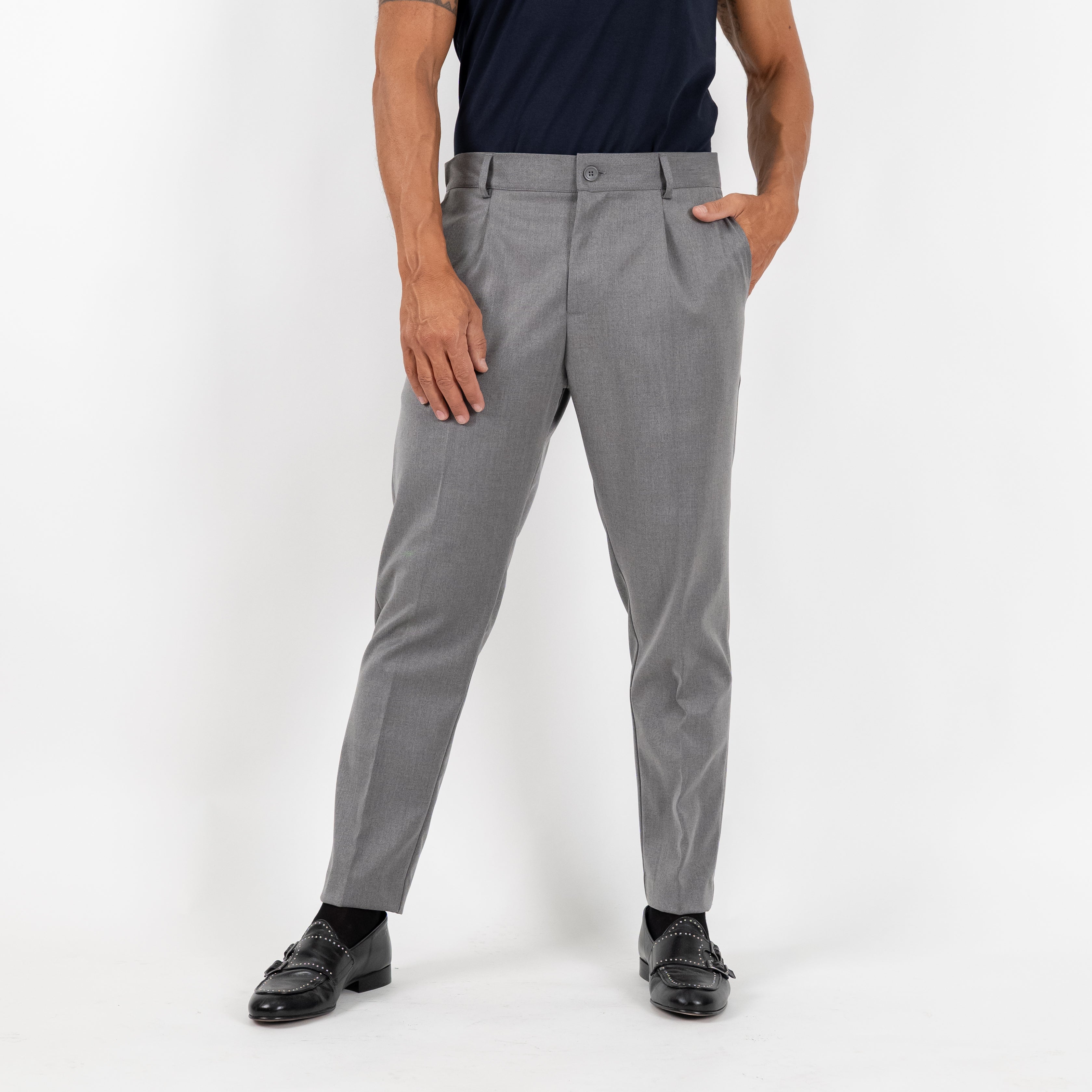 Pantalone Classico con Bottone Centrale e Molla sul Retro - Grigio