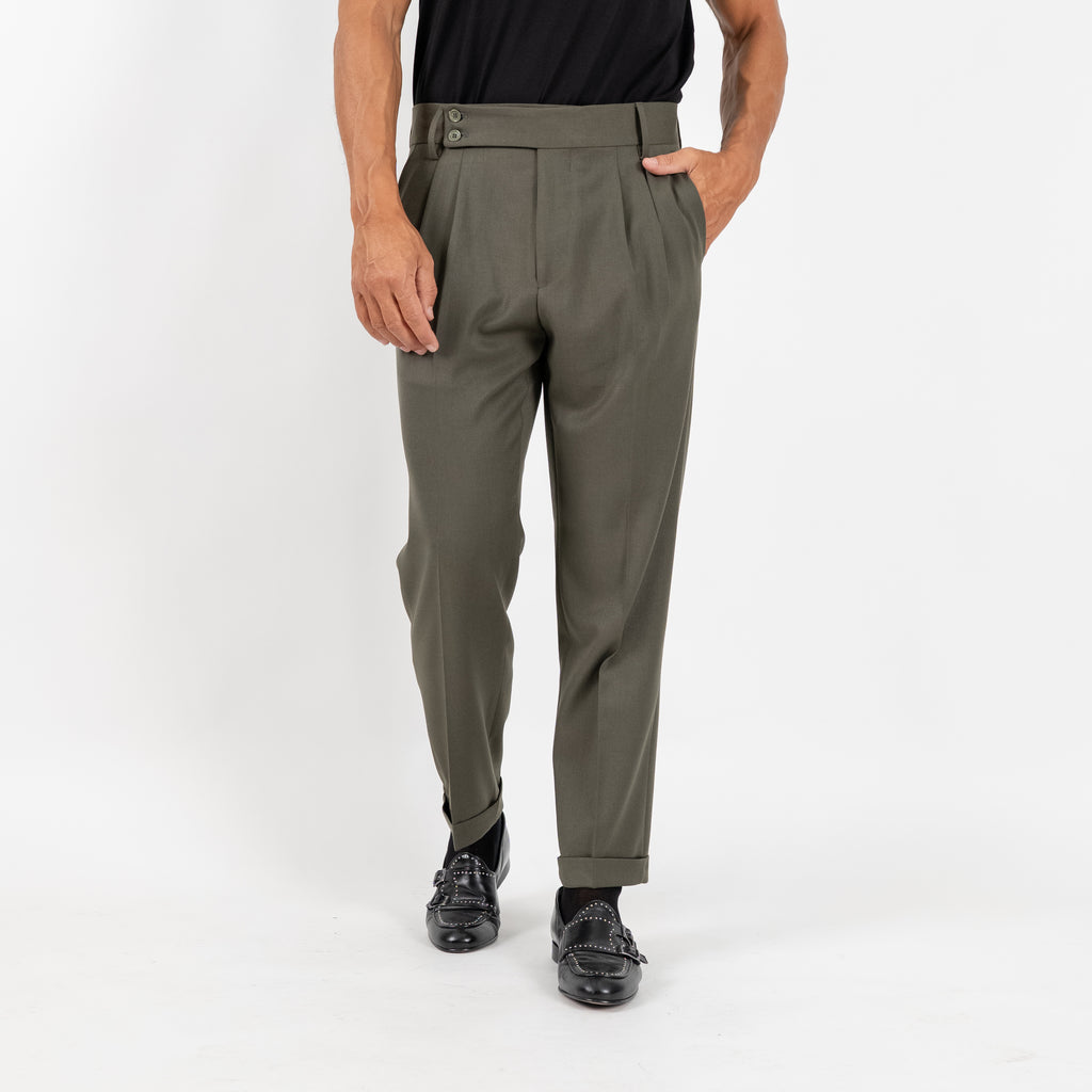Pantalone Sartoriale con Bustino e Doppia Pinces - Verde Militare