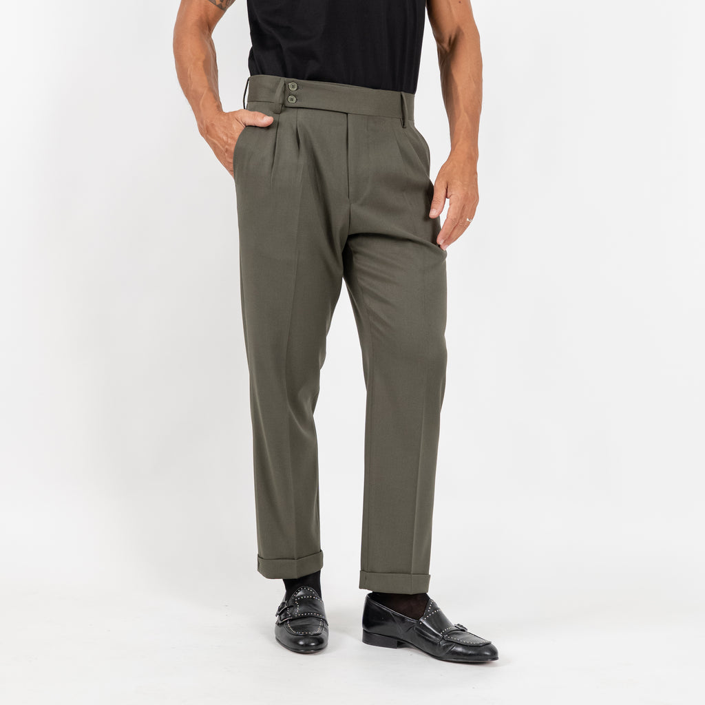 Pantalone Sartoriale con Bustino e Doppia Pinces - Verde Militare