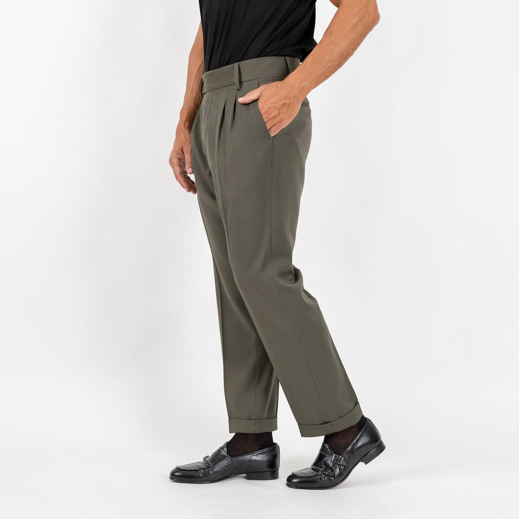 Pantalone Sartoriale con Bustino e Doppia Pinces - Verde Militare
