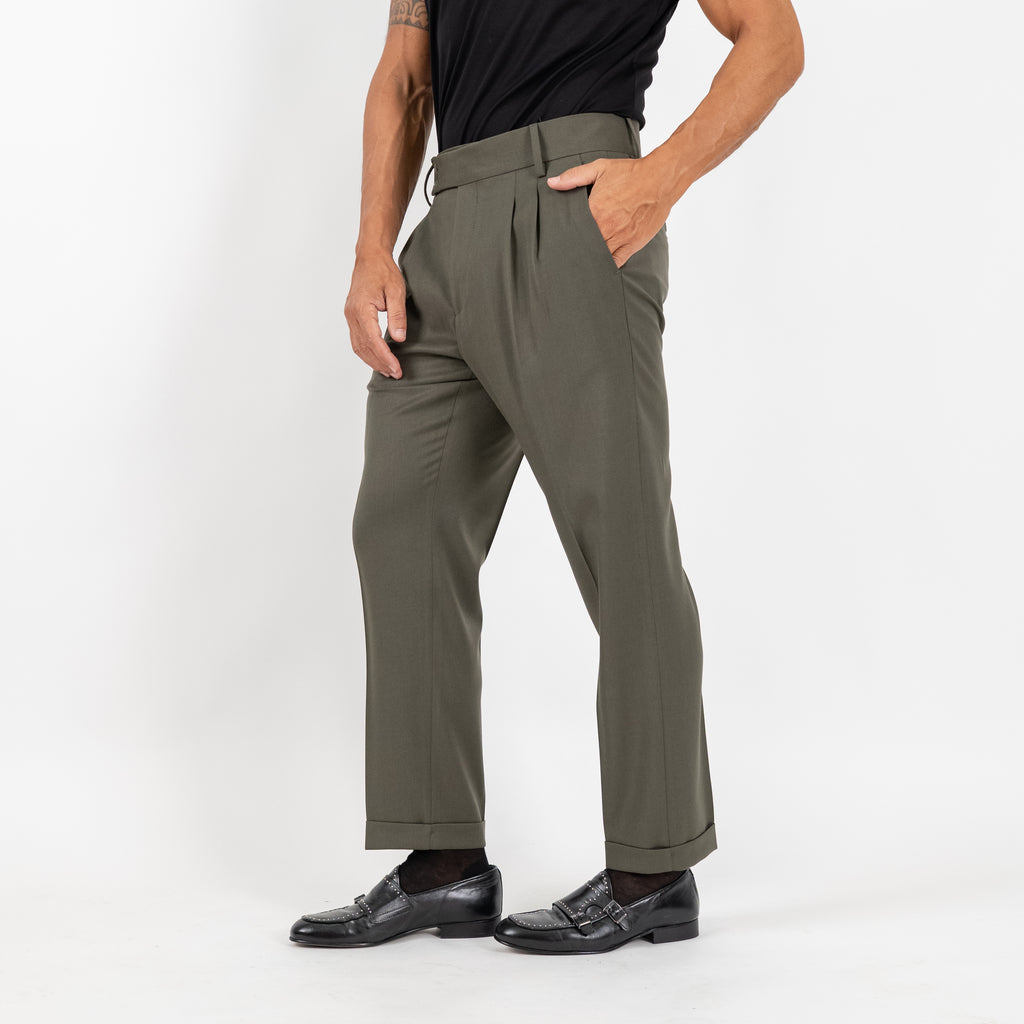 Pantalone Sartoriale con Bustino e Doppia Pinces - Verde Militare