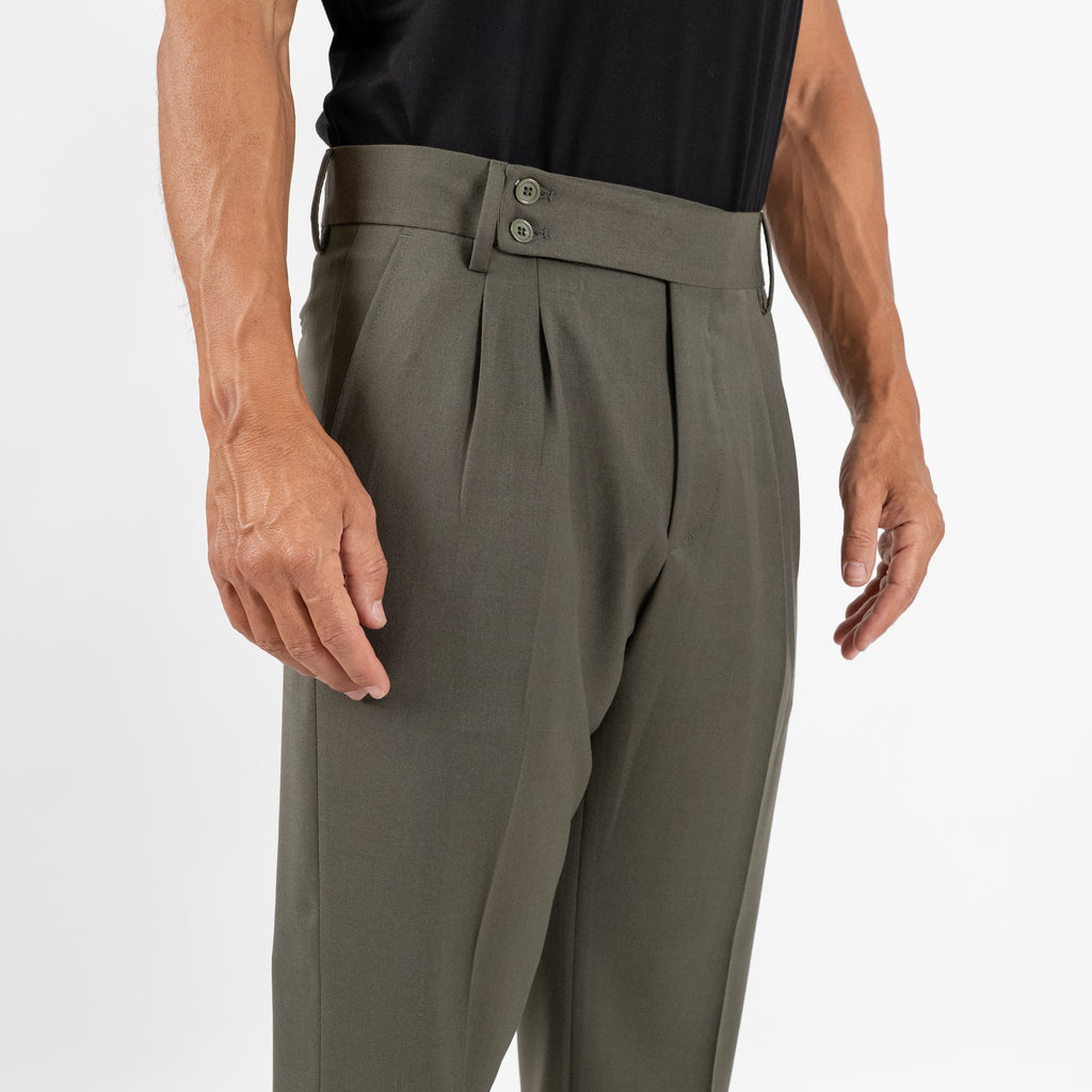Pantalone Sartoriale con Bustino e Doppia Pinces - Verde Militare