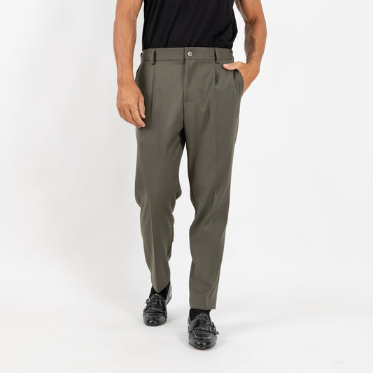Pantalone Classico con Bottone Centrale e Molla sul Retro - Verde Militare