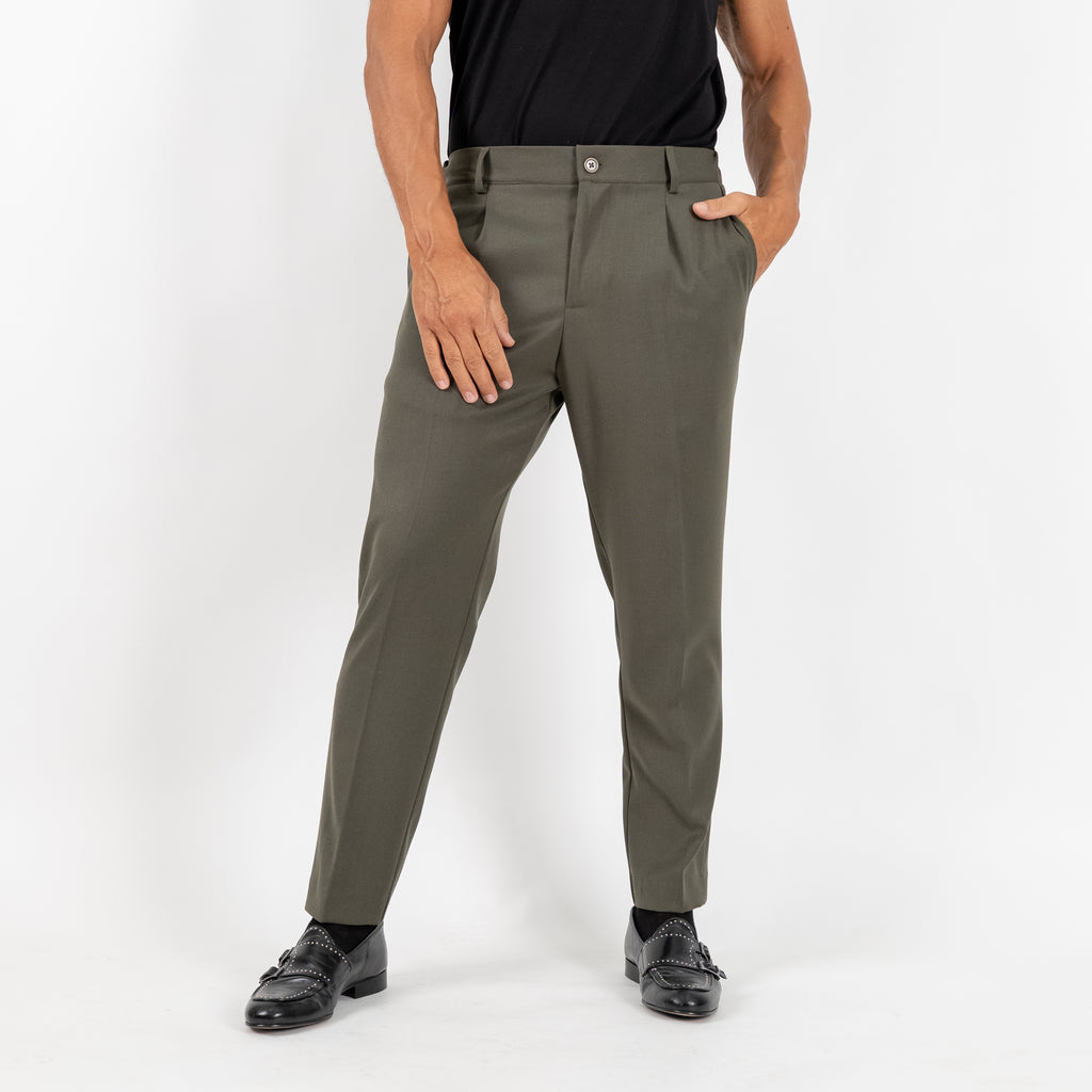 Pantalone Classico con Bottone Centrale e Molla sul Retro - Verde Militare