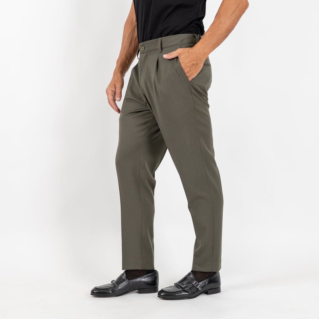 Pantalone Classico con Bottone Centrale e Molla sul Retro - Verde Militare