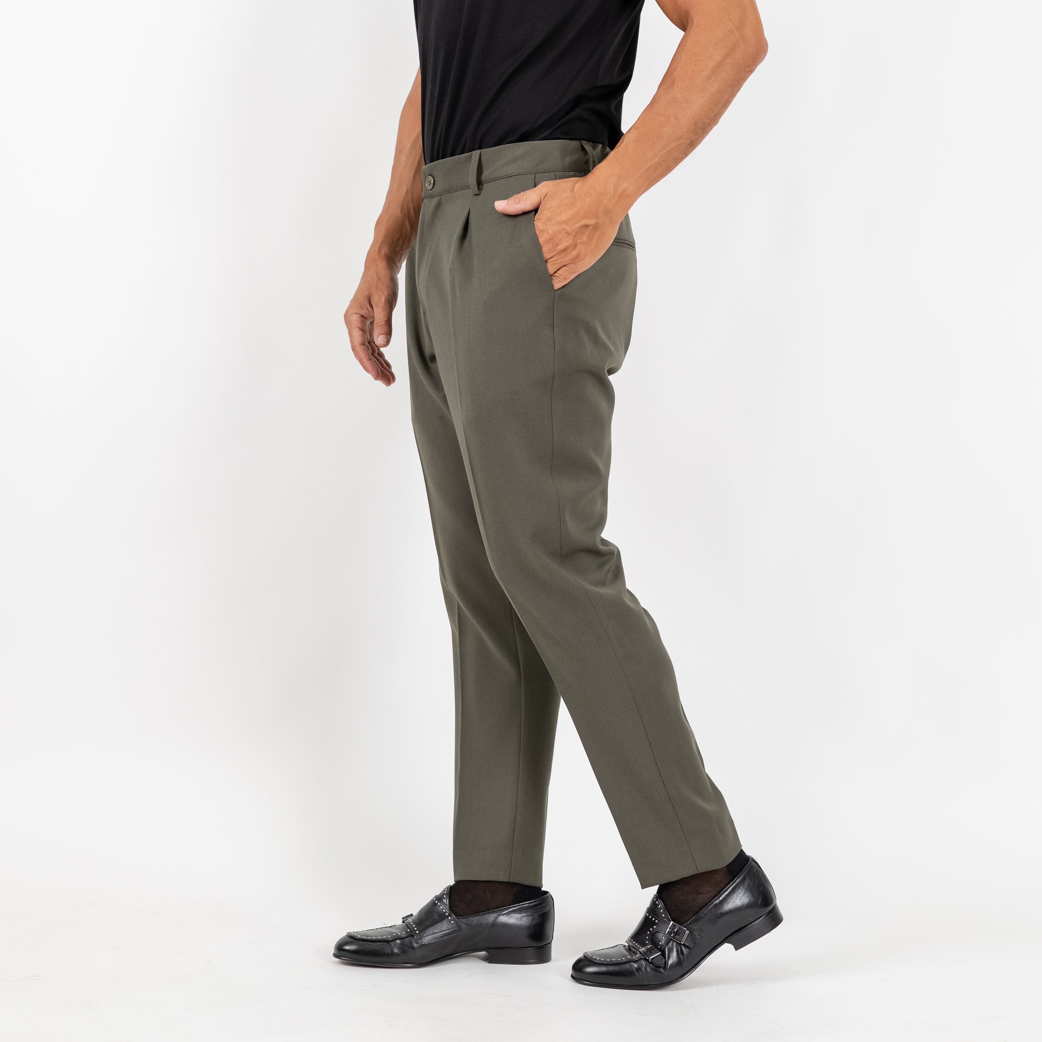 Pantalone Classico con Bottone Centrale e Molla sul Retro - Verde Militare