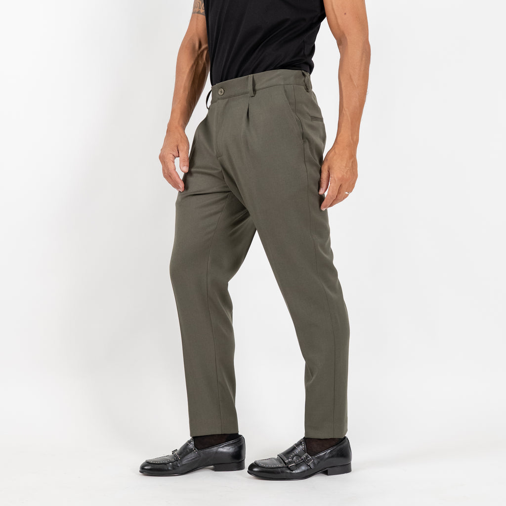 Pantalone Classico con Bottone Centrale e Molla sul Retro - Verde Militare