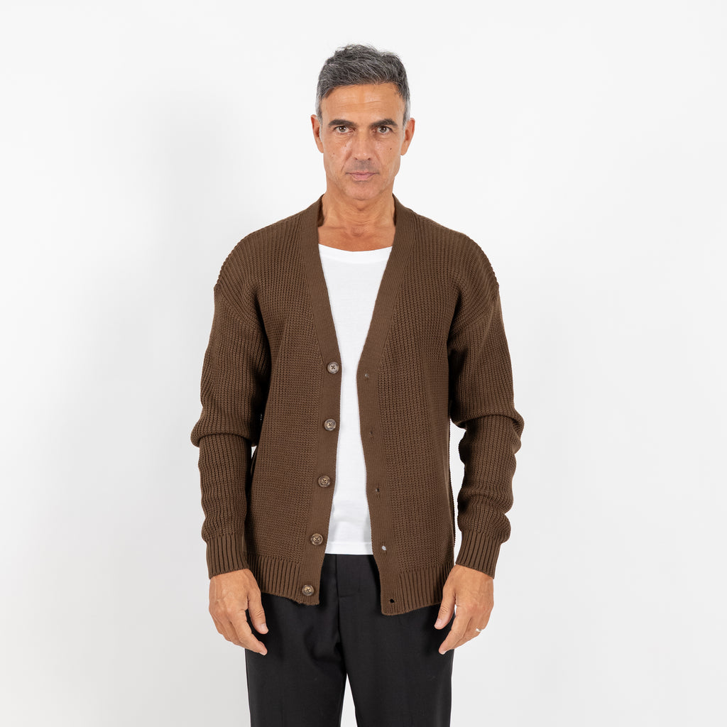 Wool Blend Cardigan with Buttons - Brown