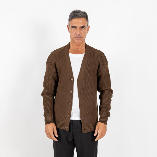 Cardigan in misto lana con bottoni - Marrone