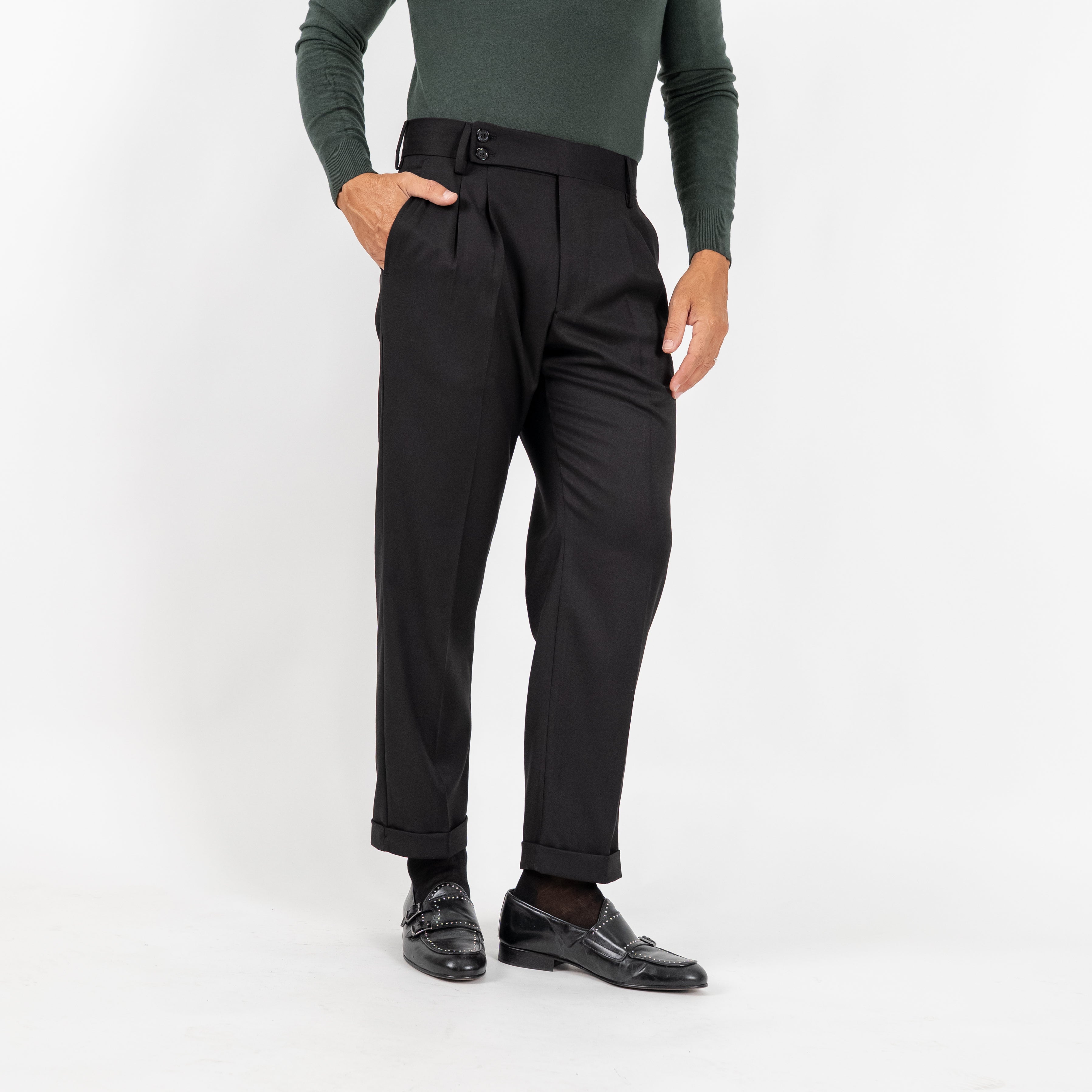 Pantalone Sartoriale con Bustino e Doppia Pinces - Nero