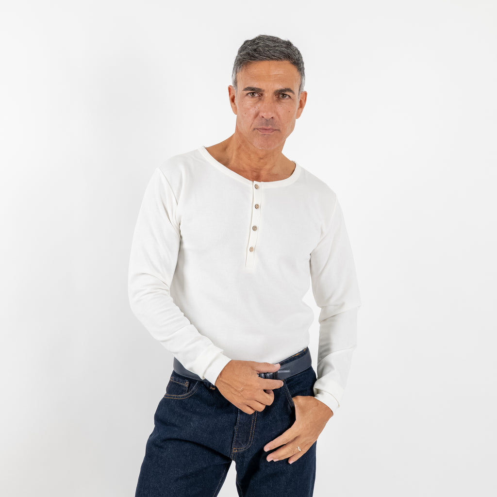 Camiseta henley de manga larga - Negro