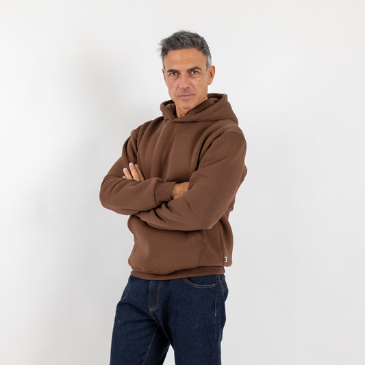 Felpa regular con cappuccio - Marrone