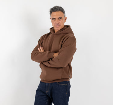 Felpa regular con cappuccio - Marrone