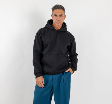 Felpa regular con cappuccio - Nero