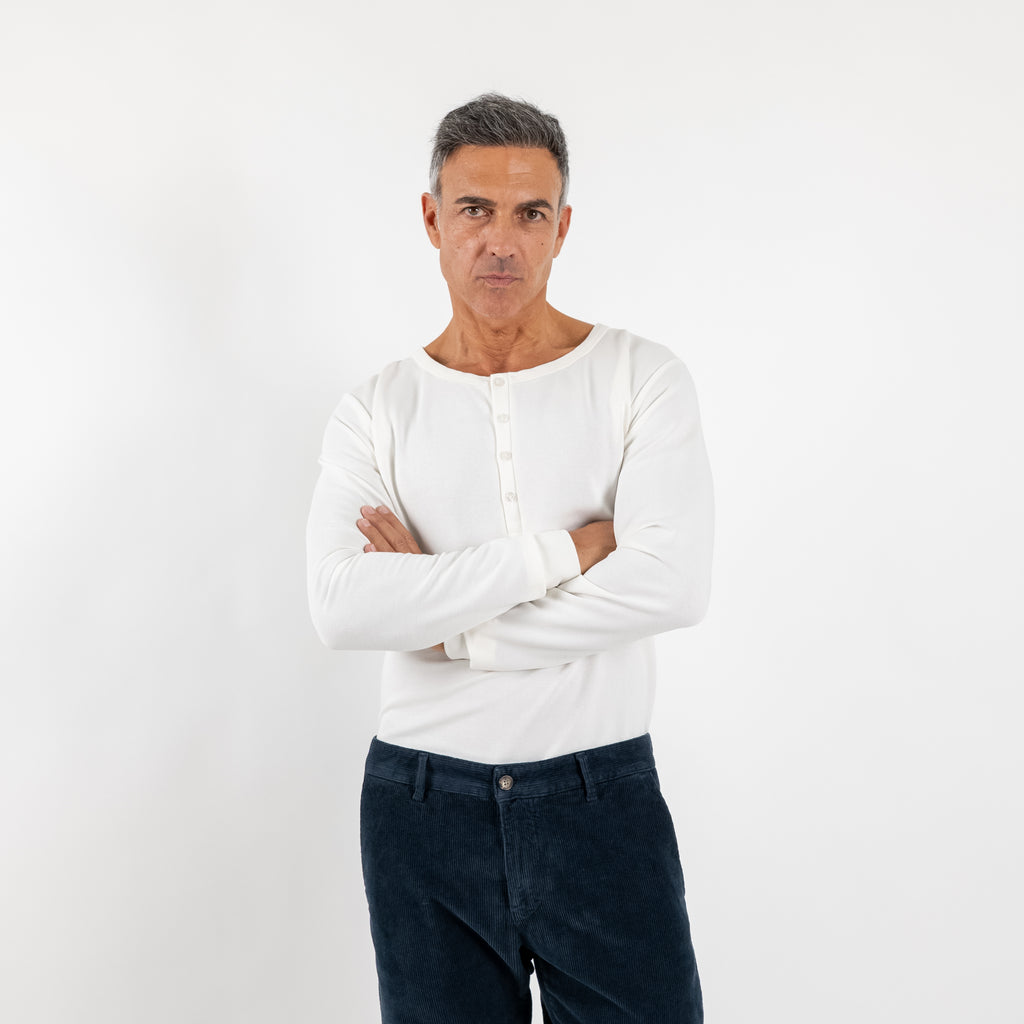 Maglia serafino con bottoni tono su tono - Bianco