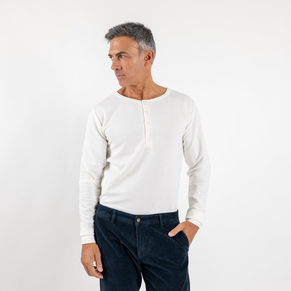 Maglia serafino con bottoni tono su tono - Bianco