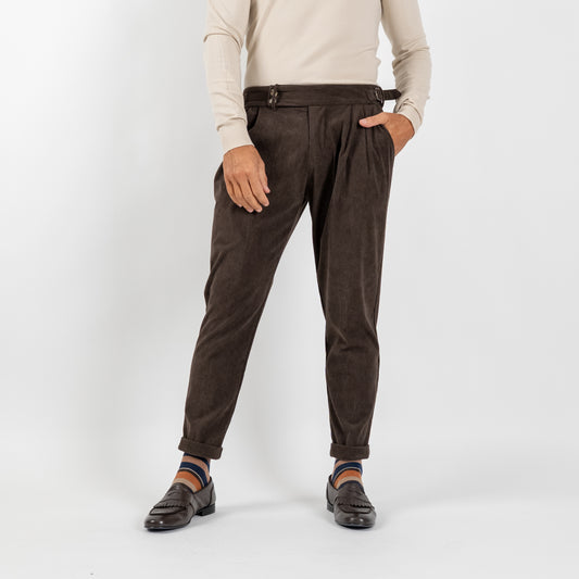 Pantalone effetto velluto con fibbia laterale - Moro