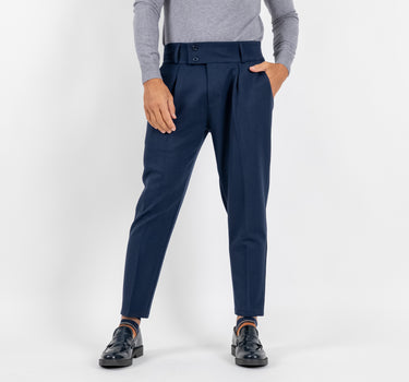 Pantalone con Fascia a Vita Alta e Doppio Bottone - Blu