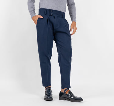Pantalone con Fascia a Vita Alta e Doppio Bottone - Blu