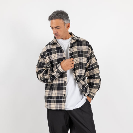 Camicione cropped a quadri - Nero