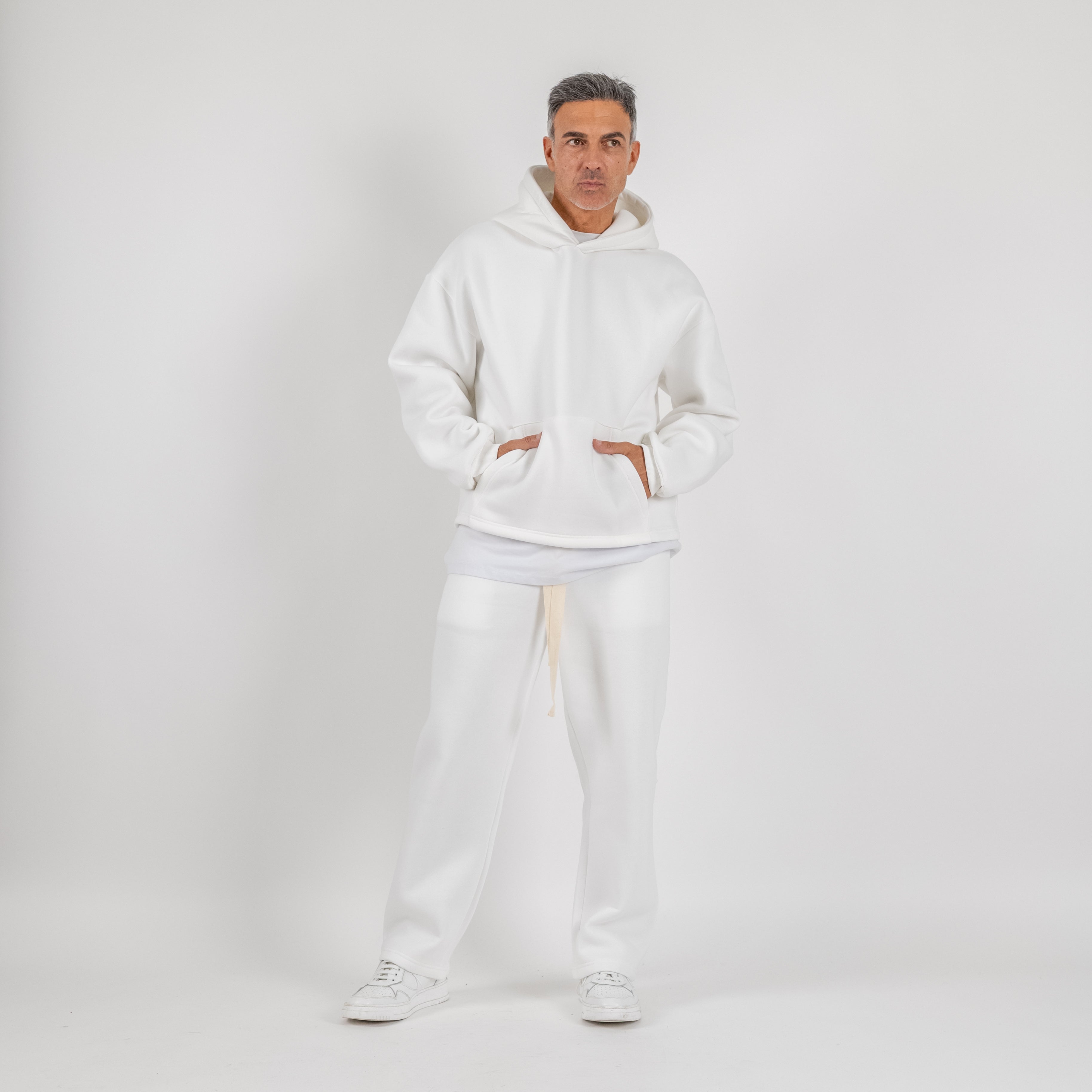 Tuta con felpa e pantalone palazzo - Bianco