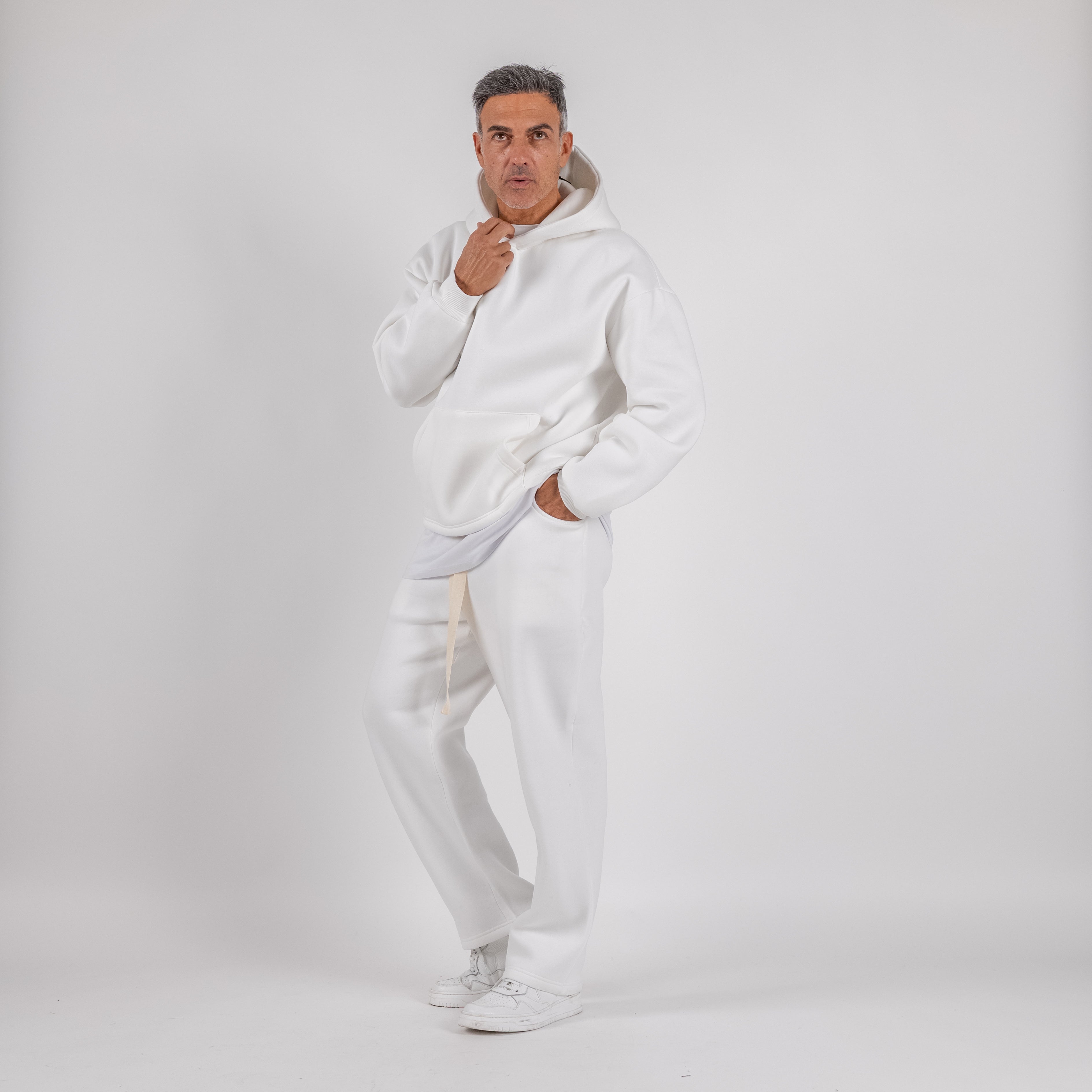 Tuta con felpa e pantalone palazzo - Bianco