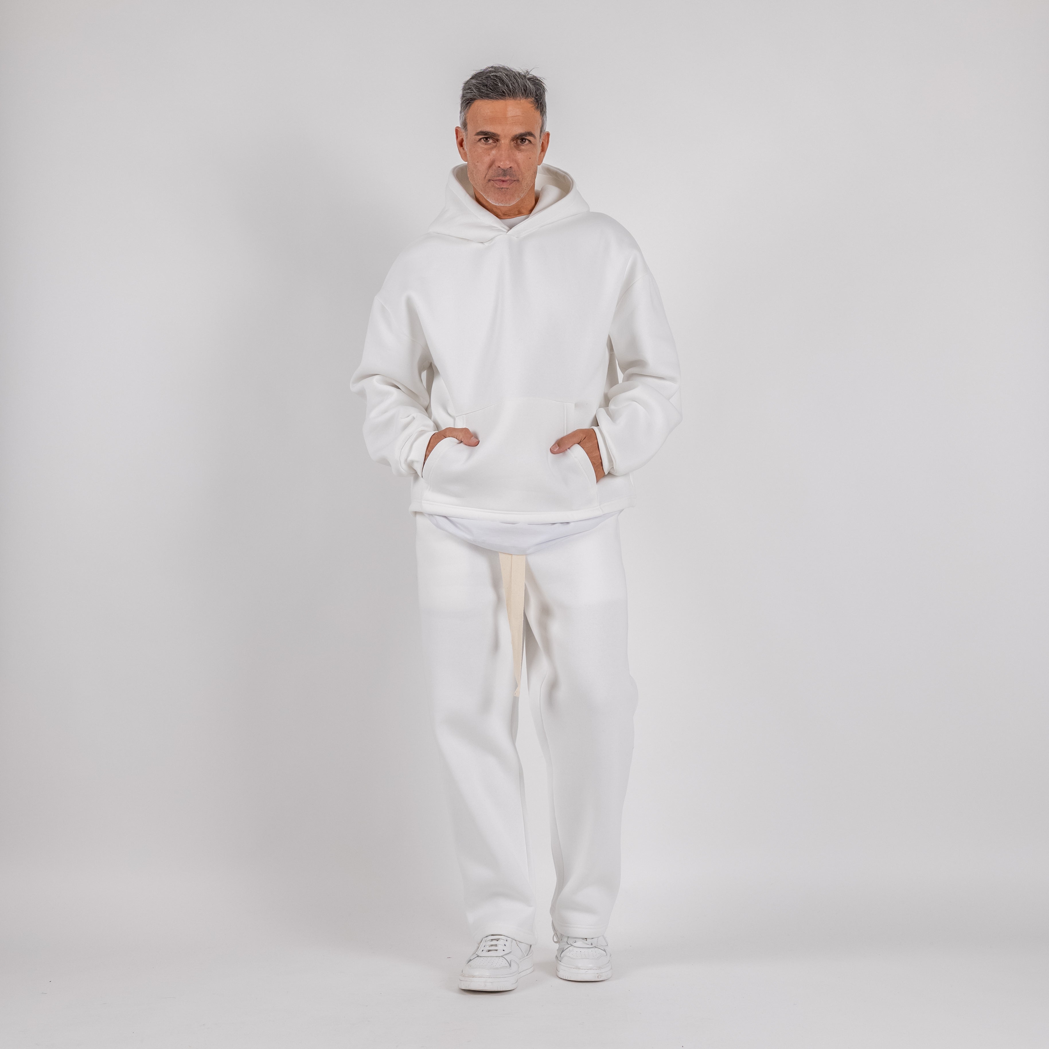 Tuta con felpa e pantalone palazzo - Bianco