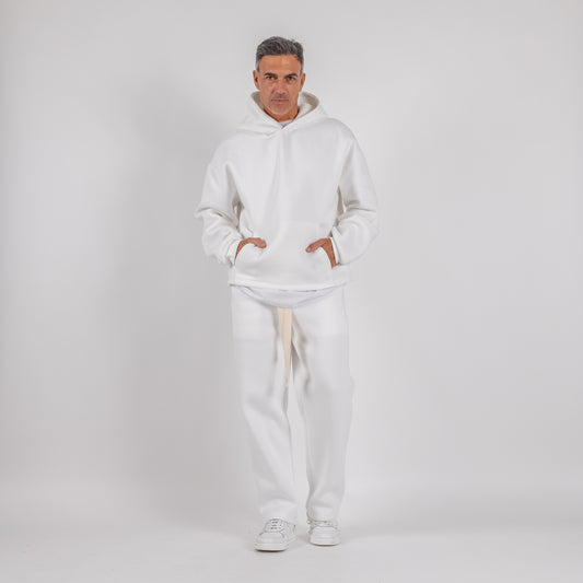 Tuta con felpa e pantalone palazzo - Bianco