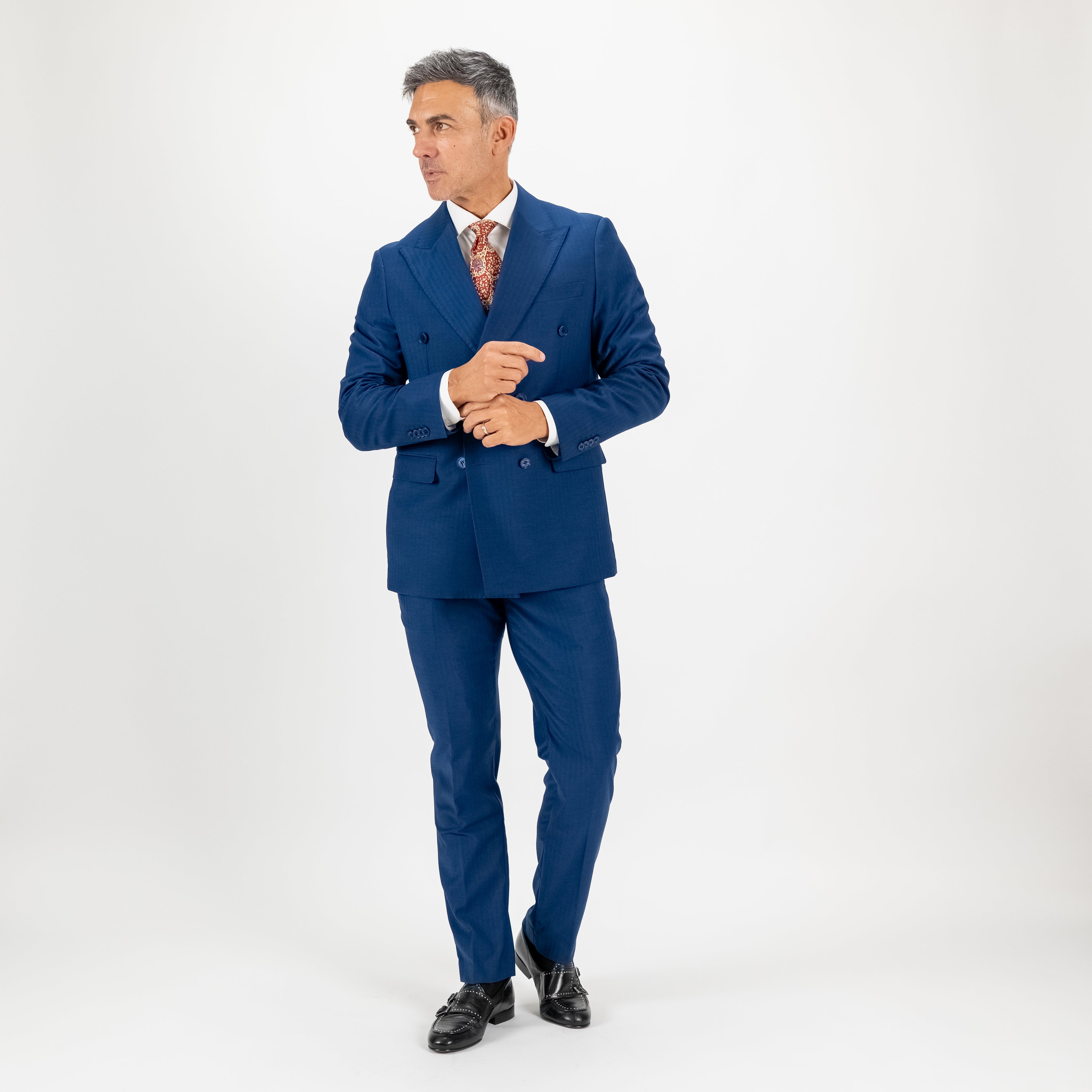 Abito doppio petto solaro con rever a lancia - Blu Royal